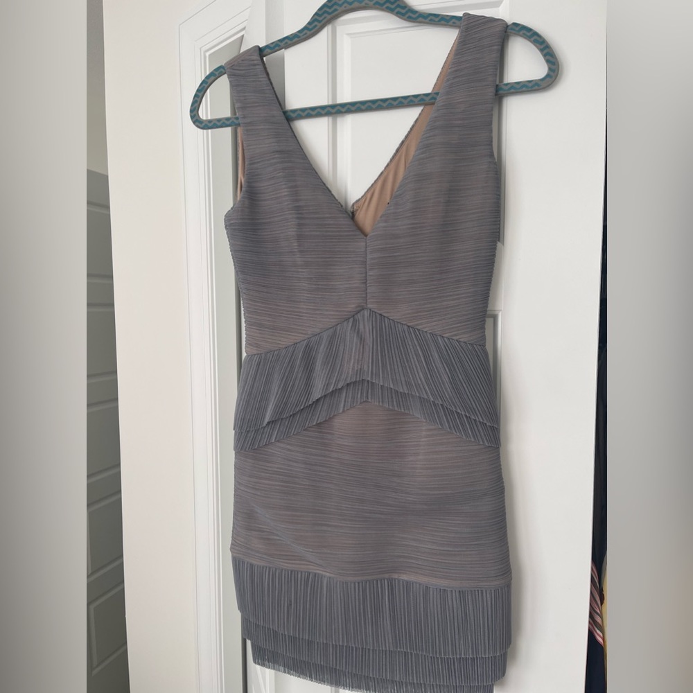 Sheer grey BCBG with a beige underlayment